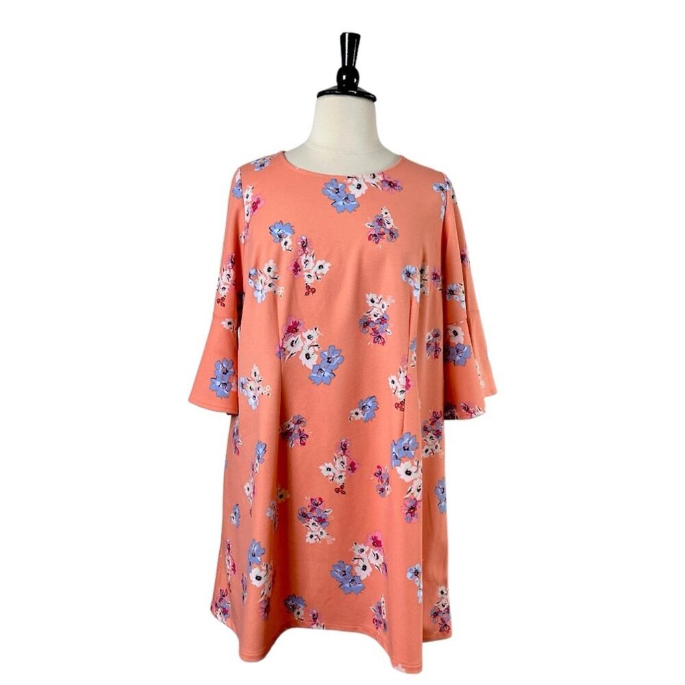 Lane Bryant New Swing Dress Shift Bell Sleeve Peach Floral Women’s Size 18/20